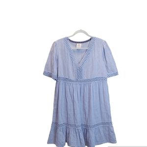 Knox Rose women lace babydoll cottagecore blue casual cotton slip-on dress large